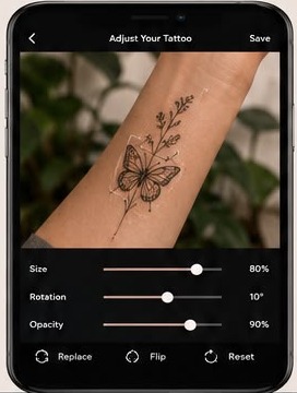 Tattoo preview interface on a phone